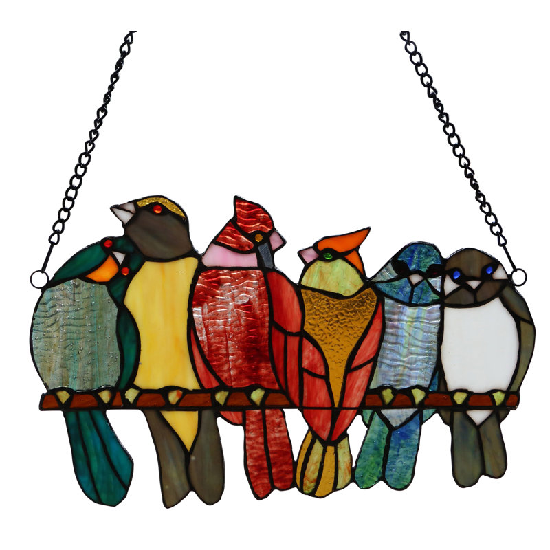 Charlton Home® Birds in Love Stained Glass Window Panel & Reviews Wayfair
